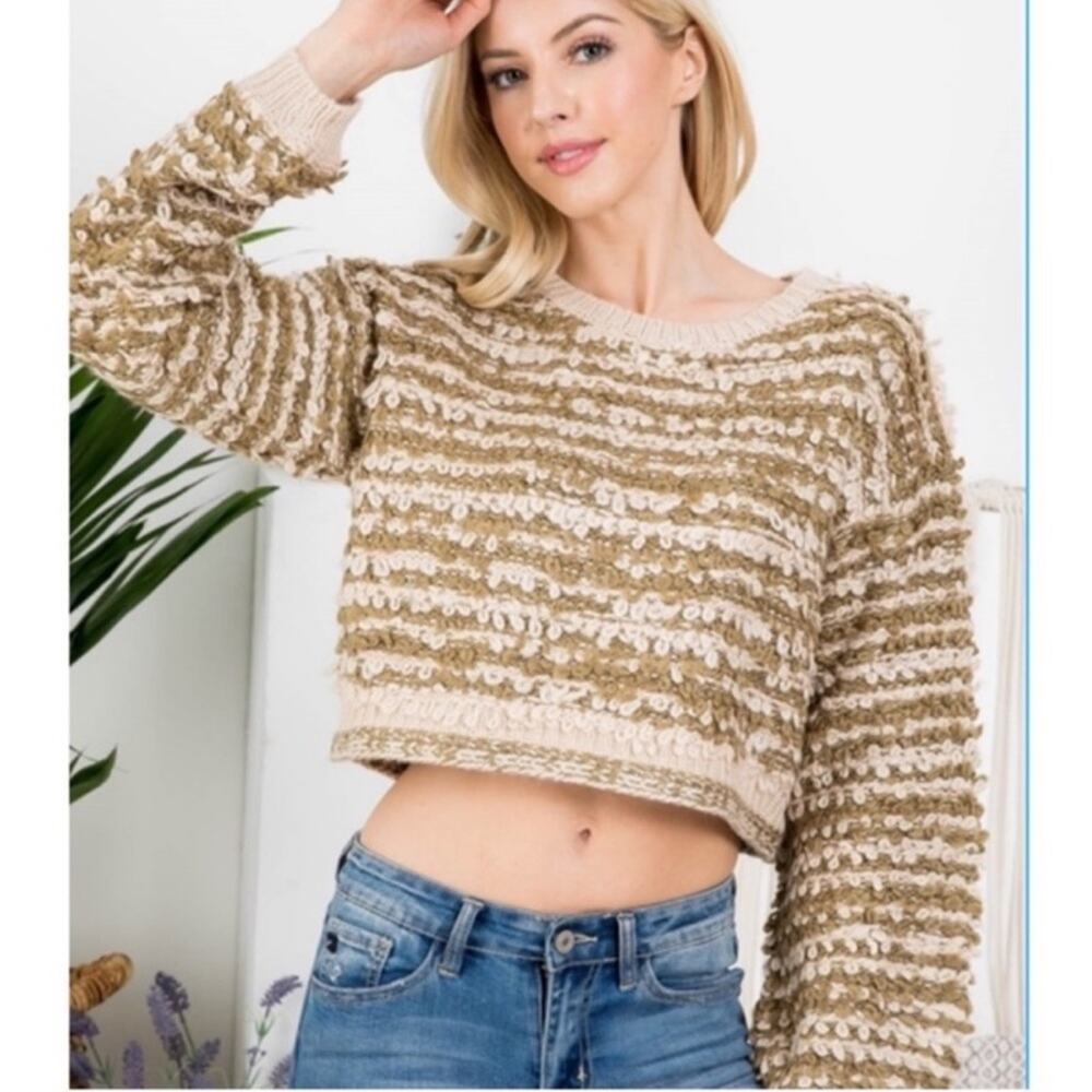 Storia Women's M Long Sleeve Striped Crop Sweater from Anthropologie NEW